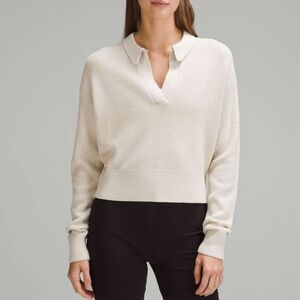 Lululemon Collared Merino Wool-Blend Sweater In Heathered Bone Size Large